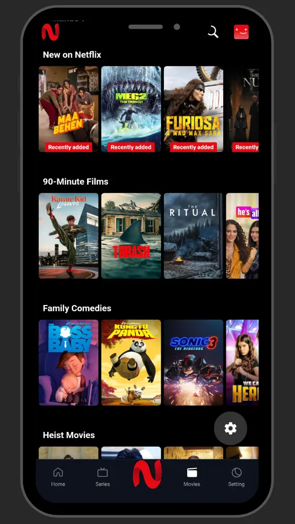 Netflix homepage on netmirror apk